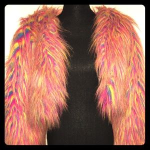 Fun Faux Rainbow Fur Bolero Jacket